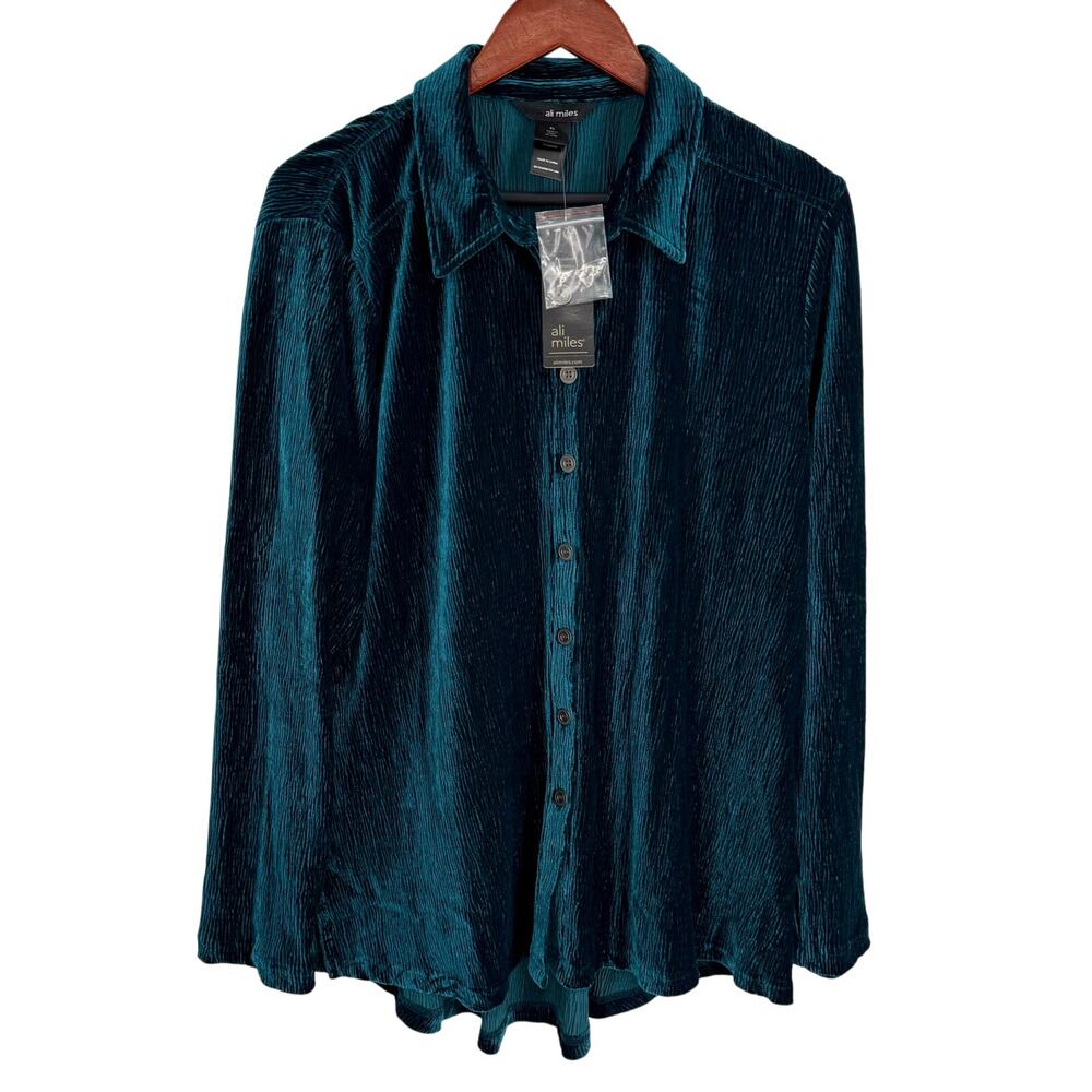 NEW NWT Ali Miles 3X Velvet/Velour Green Wearable Art Christmas Bouse Shirt Top